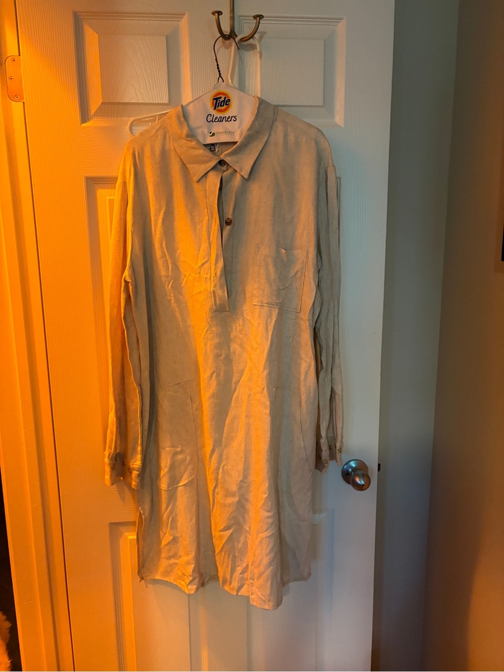 Beige Long-Sleeve Tunic Shirt Dress - Unbranded